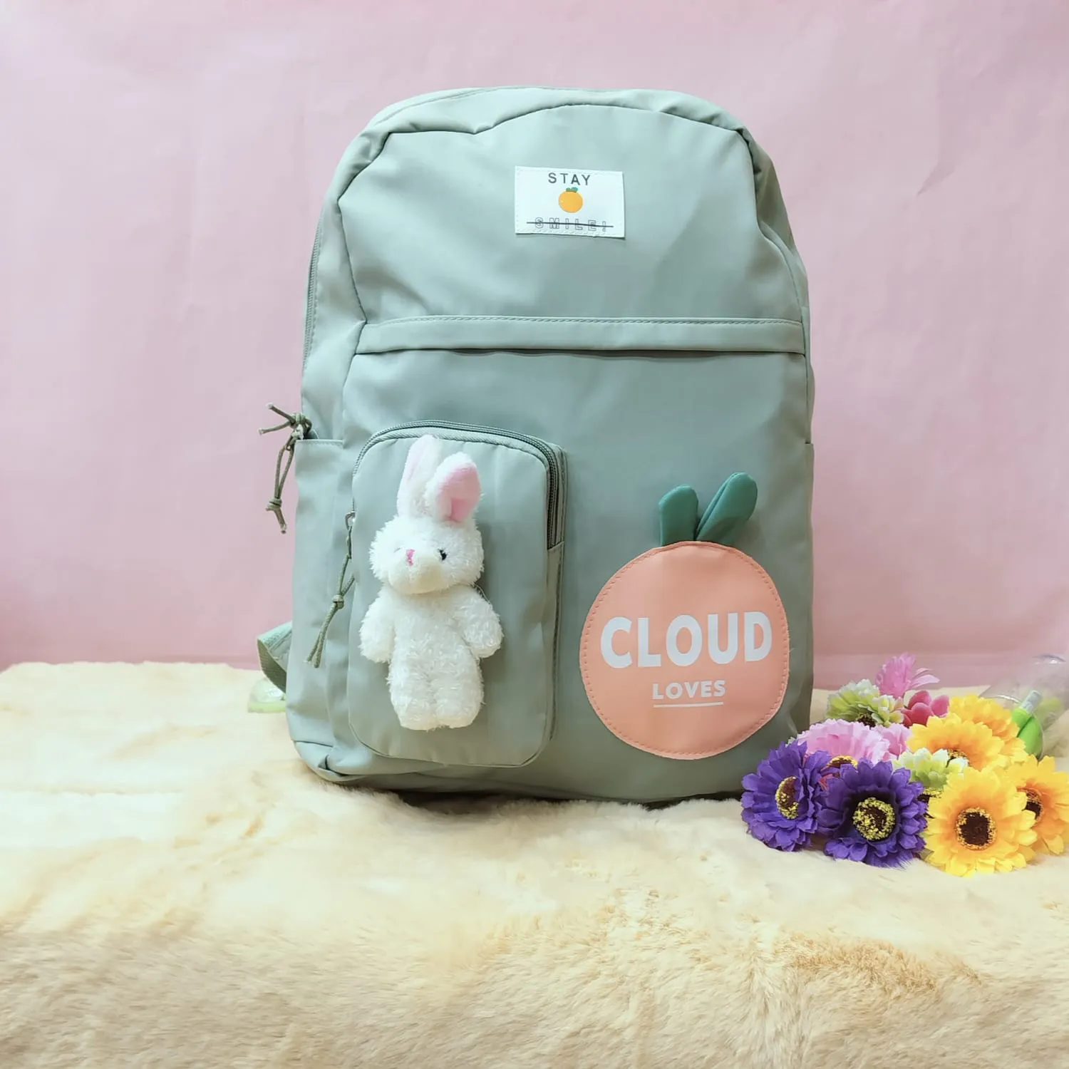 Cloud Love Printed With Mini  Bunny Fancy Backpack