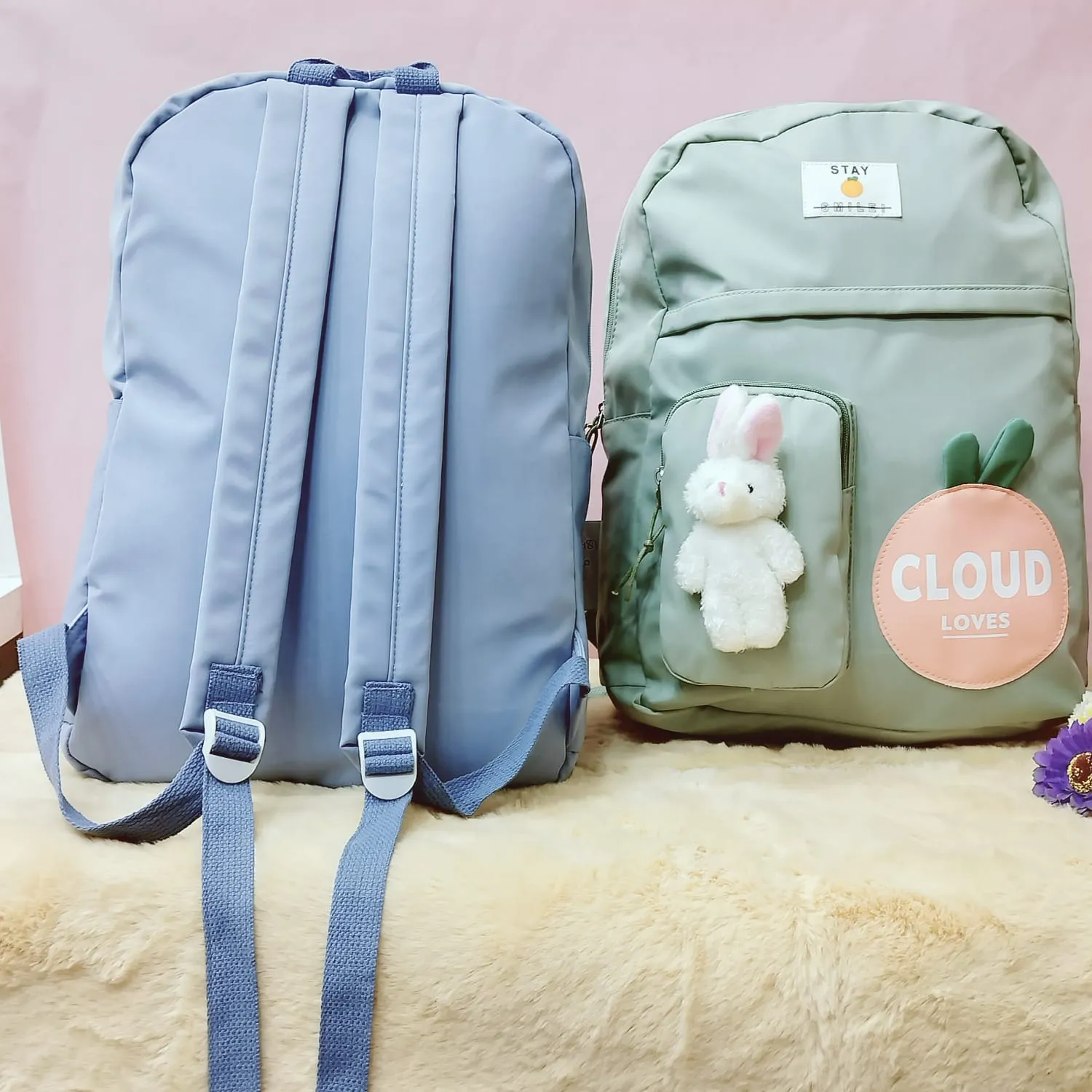 Cloud Love Printed With Mini  Bunny Fancy Backpack