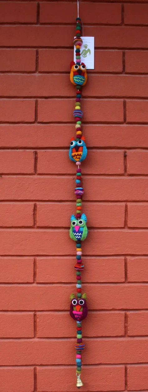 Colorful Owl Bell Felt Hanging