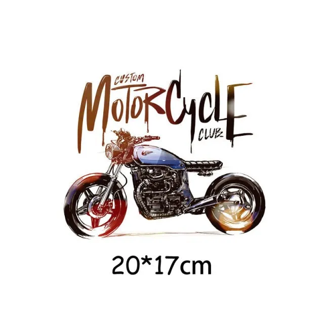 Cool  Motorcycle Iron on Heat Transfers Fashion Letter  Stripe on Clothes Iron Patch Summer Style Ironing Sticker