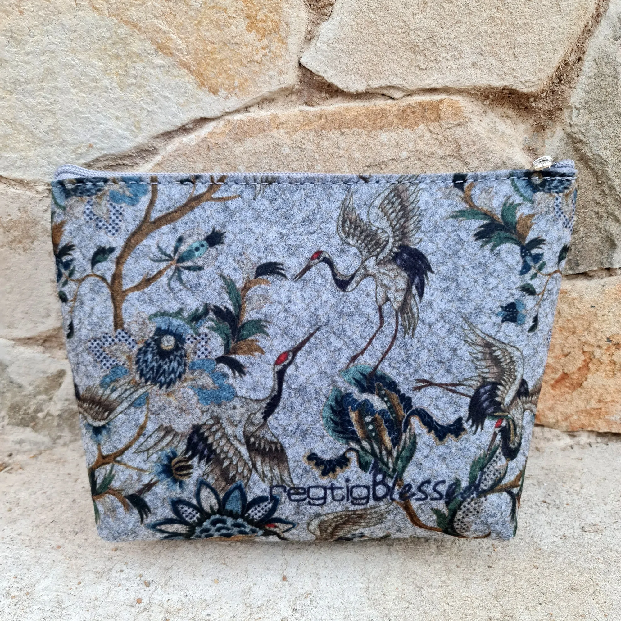 Crane Floral - Recycled Felt Cosmetic Bag