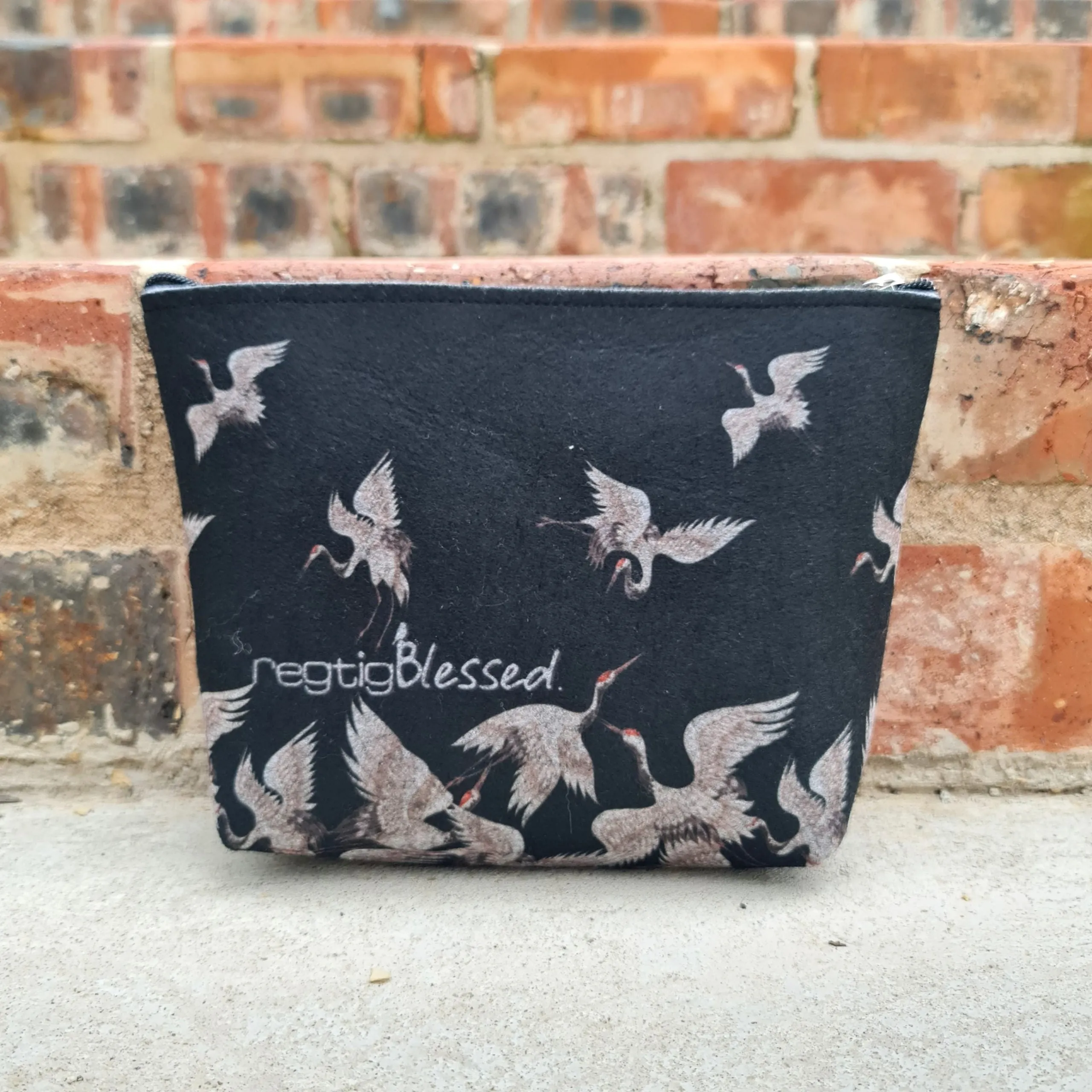 Cranes - Recycled Felt Cosmetic Bag