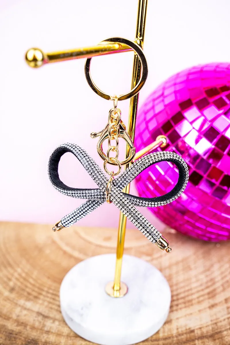 Crystal Avenue Sparkling Clear Bow Keychain