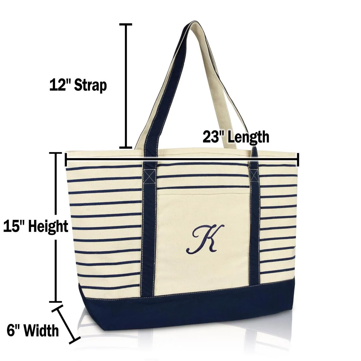 Dalix Striped K-Initial Tote Bag Womens Ballent Letter K