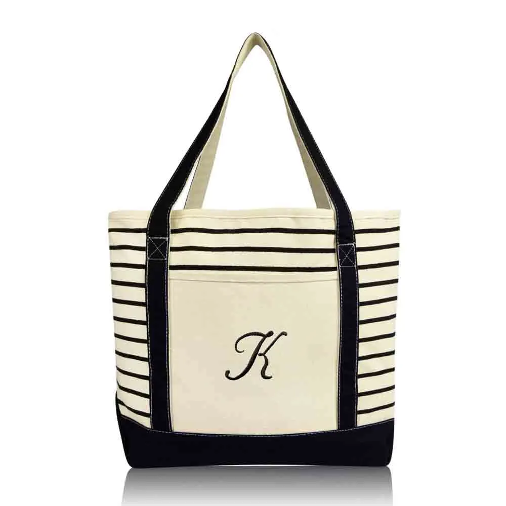 Dalix Striped K-Initial Tote Bag Womens Ballent Letter K