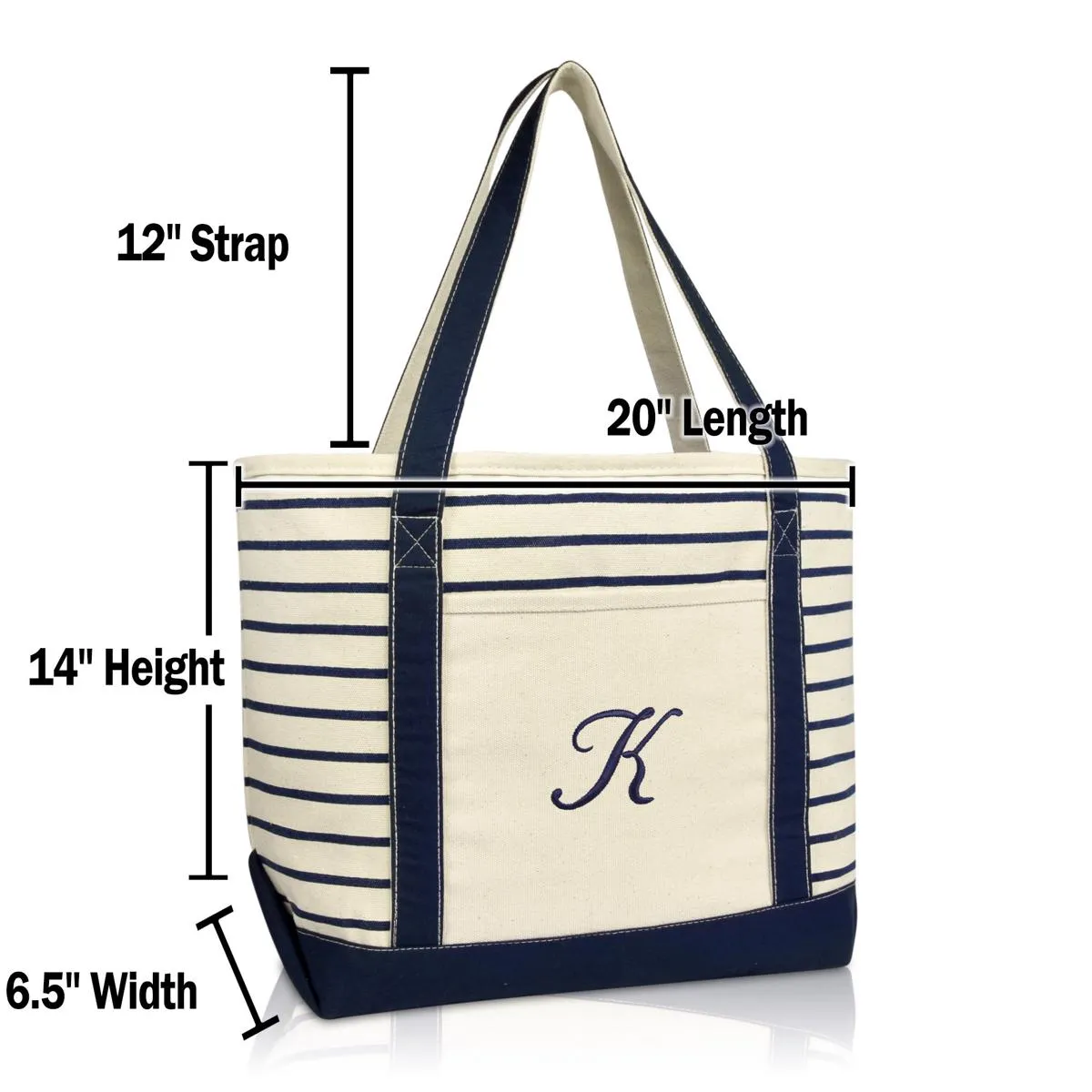 Dalix Striped K-Initial Tote Bag Womens Ballent Letter K