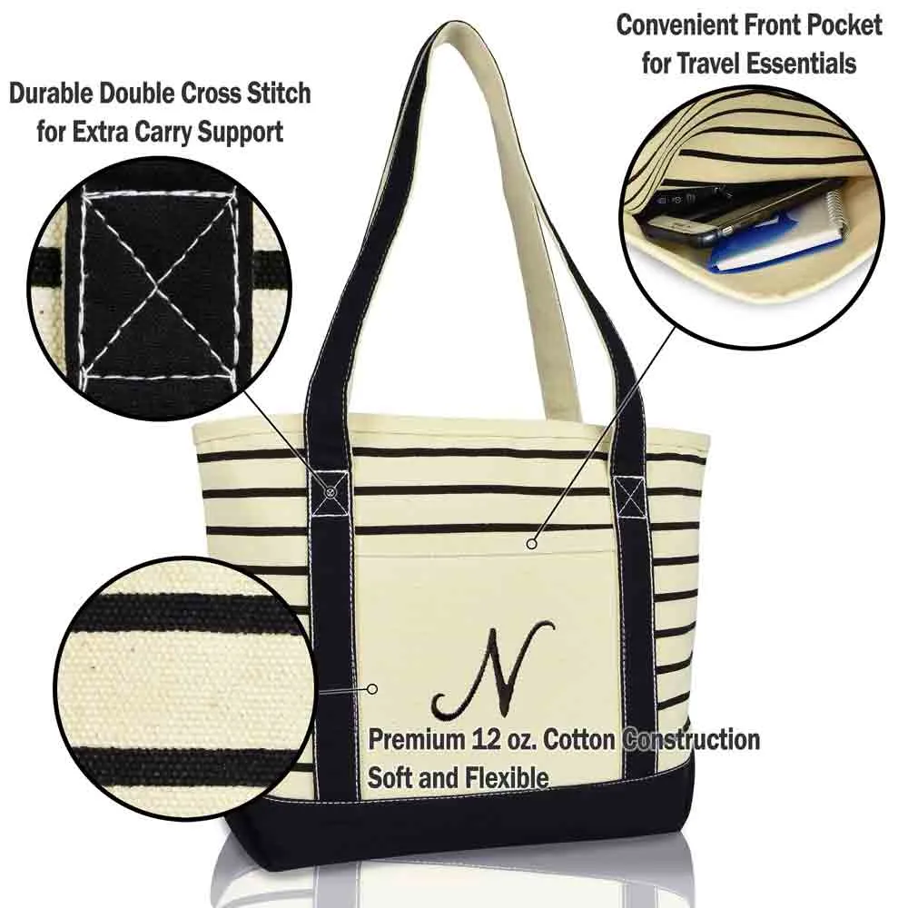 Dalix Striped N-Initial Tote Bag Womens Ballent Letter N