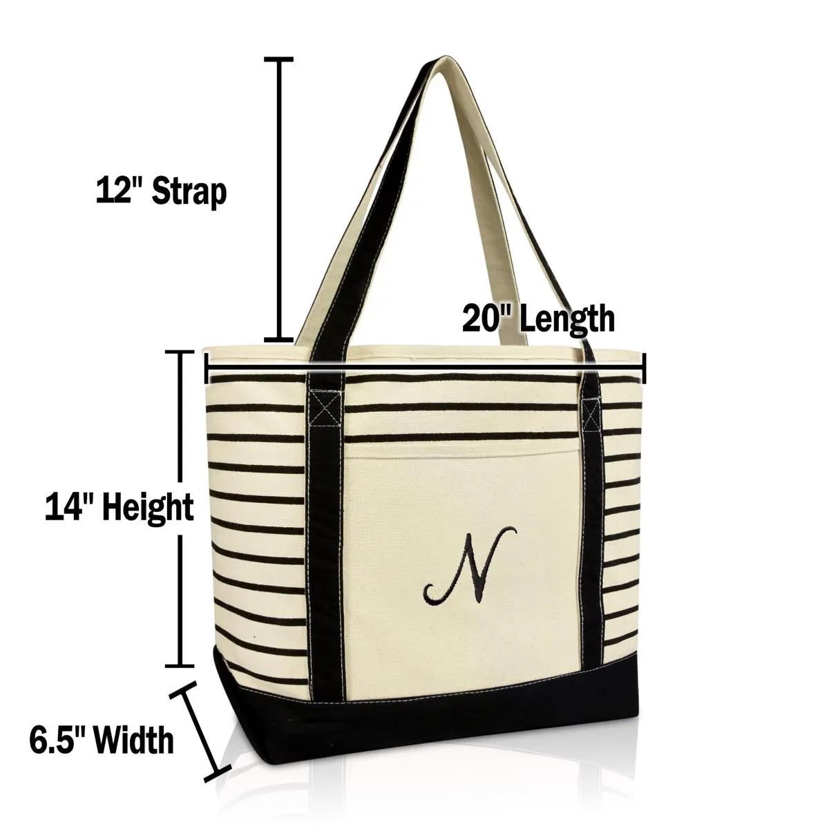 Dalix Striped N-Initial Tote Bag Womens Ballent Letter N