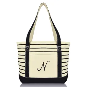 Dalix Striped N-Initial Tote Bag Womens Ballent Letter N