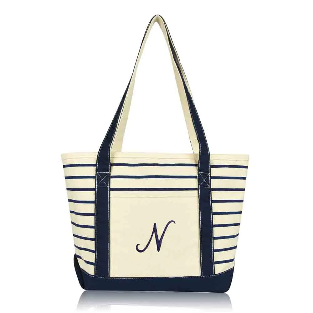 Dalix Striped N-Initial Tote Bag Womens Ballent Letter N