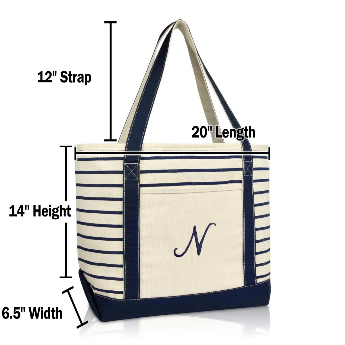 Dalix Striped N-Initial Tote Bag Womens Ballent Letter N