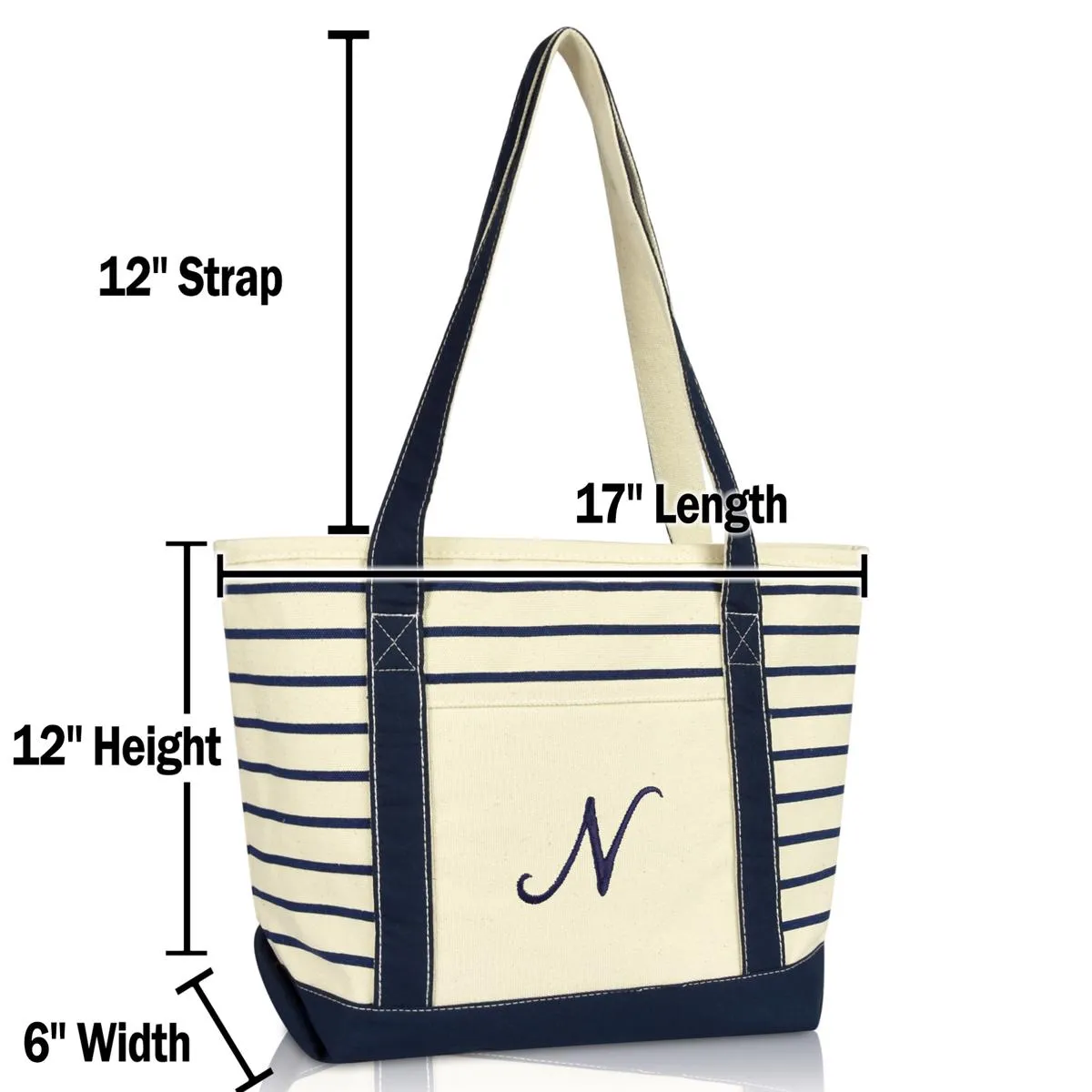 Dalix Striped N-Initial Tote Bag Womens Ballent Letter N