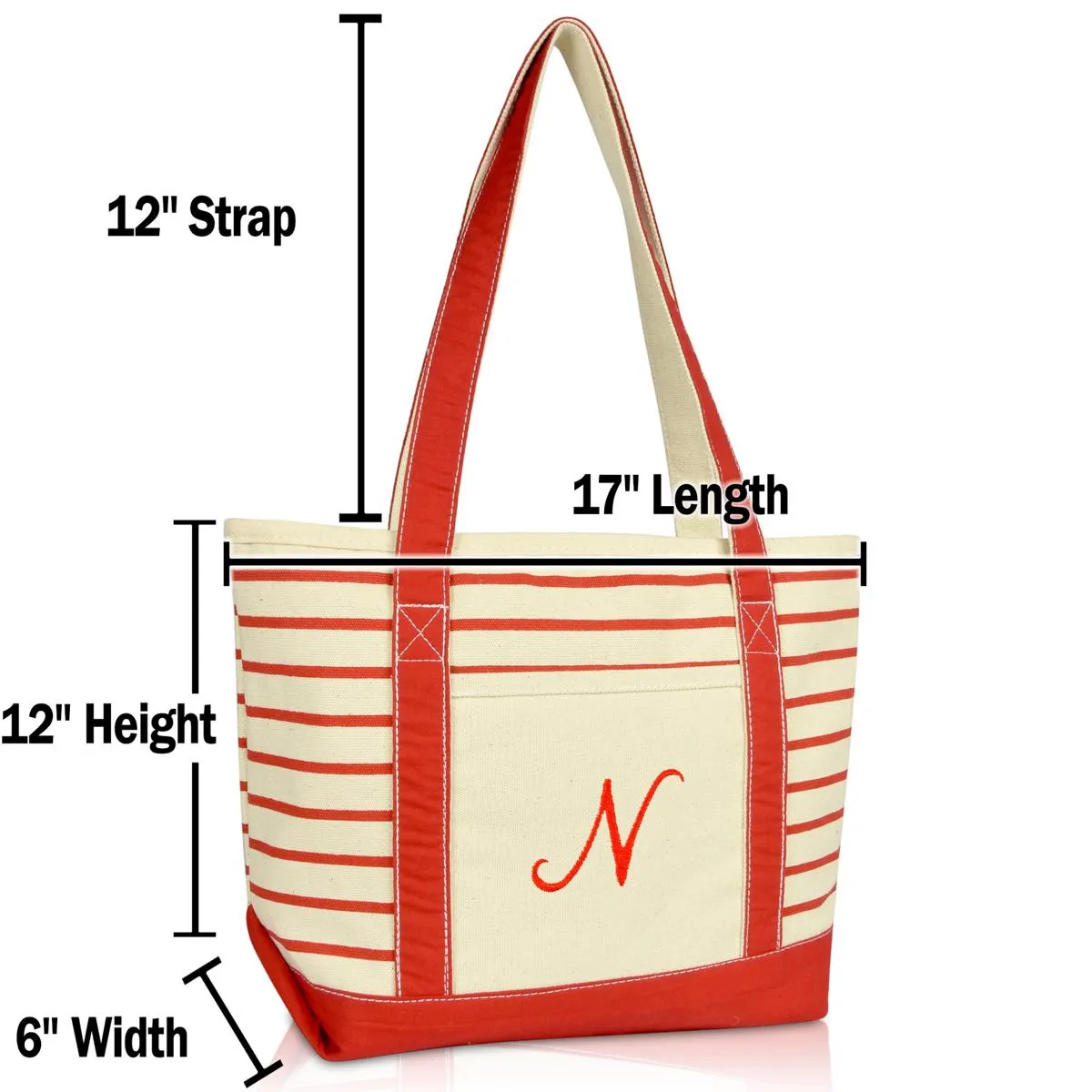 Dalix Striped N-Initial Tote Bag Womens Ballent Letter N