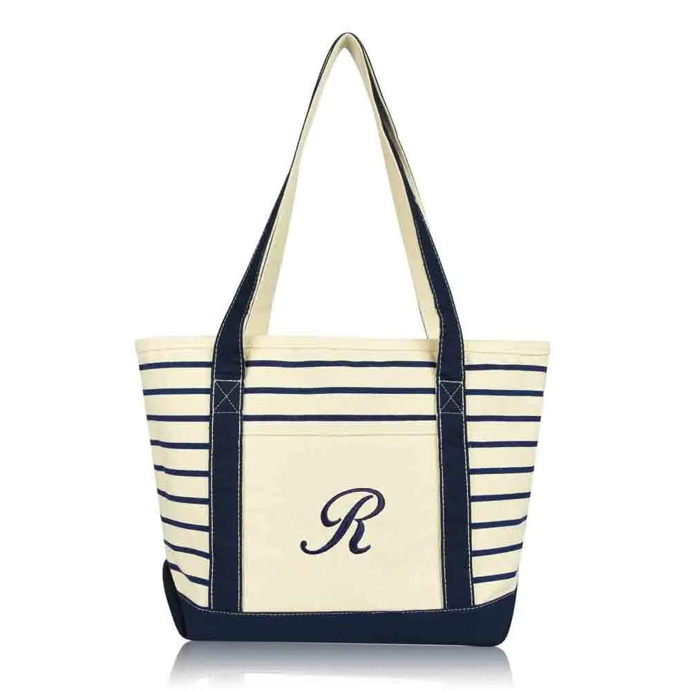 Dalix Striped R-Initial Tote Bag Womens Ballent Letter R