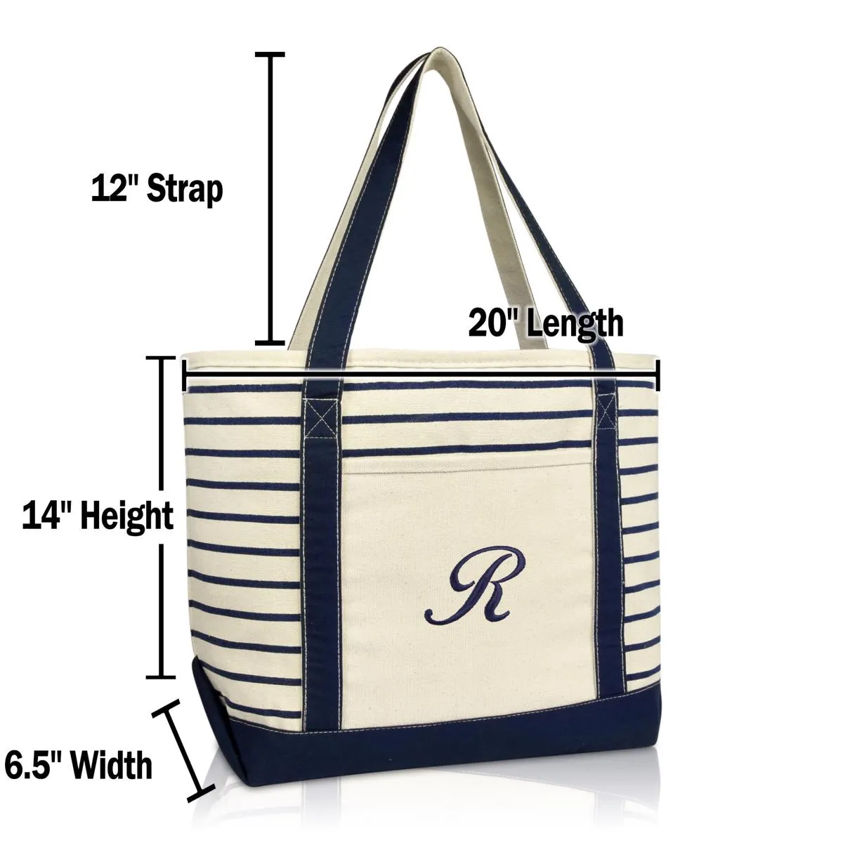 Dalix Striped R-Initial Tote Bag Womens Ballent Letter R