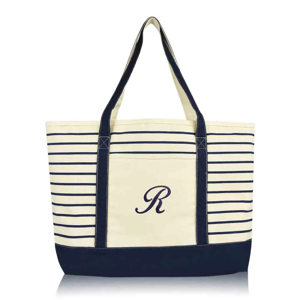 Dalix Striped R-Initial Tote Bag Womens Ballent Letter R