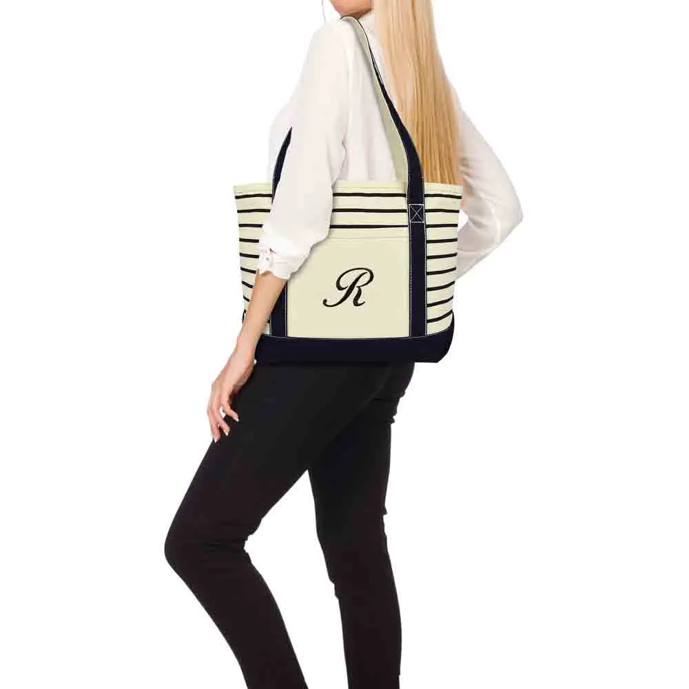 Dalix Striped R-Initial Tote Bag Womens Ballent Letter R