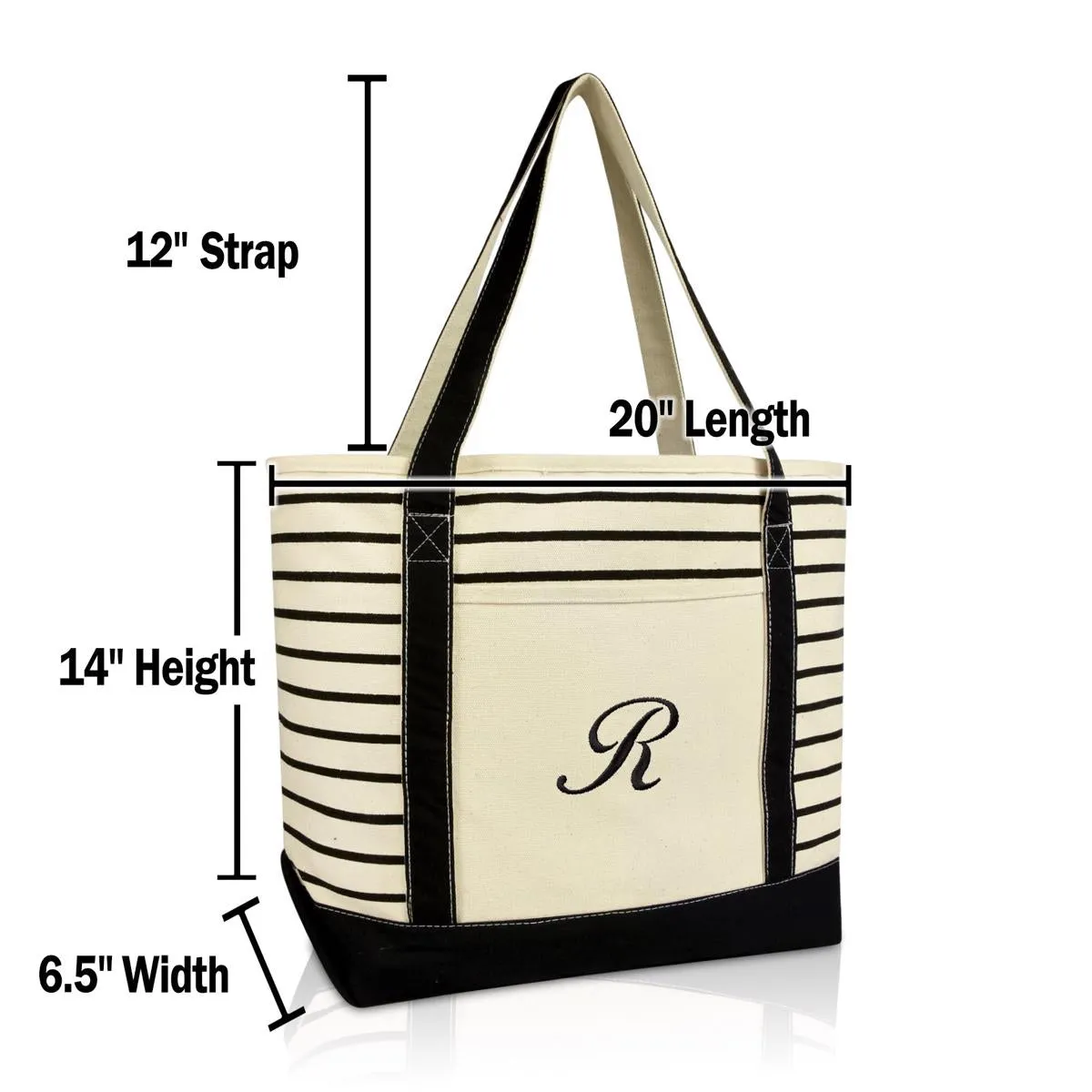 Dalix Striped R-Initial Tote Bag Womens Ballent Letter R