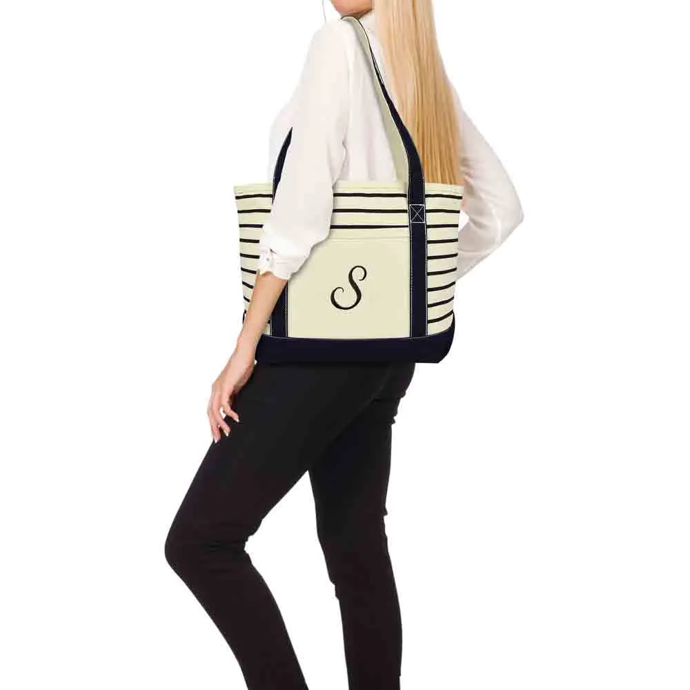 Dalix Striped S-Initial Tote Bag Womens Ballent Letter S