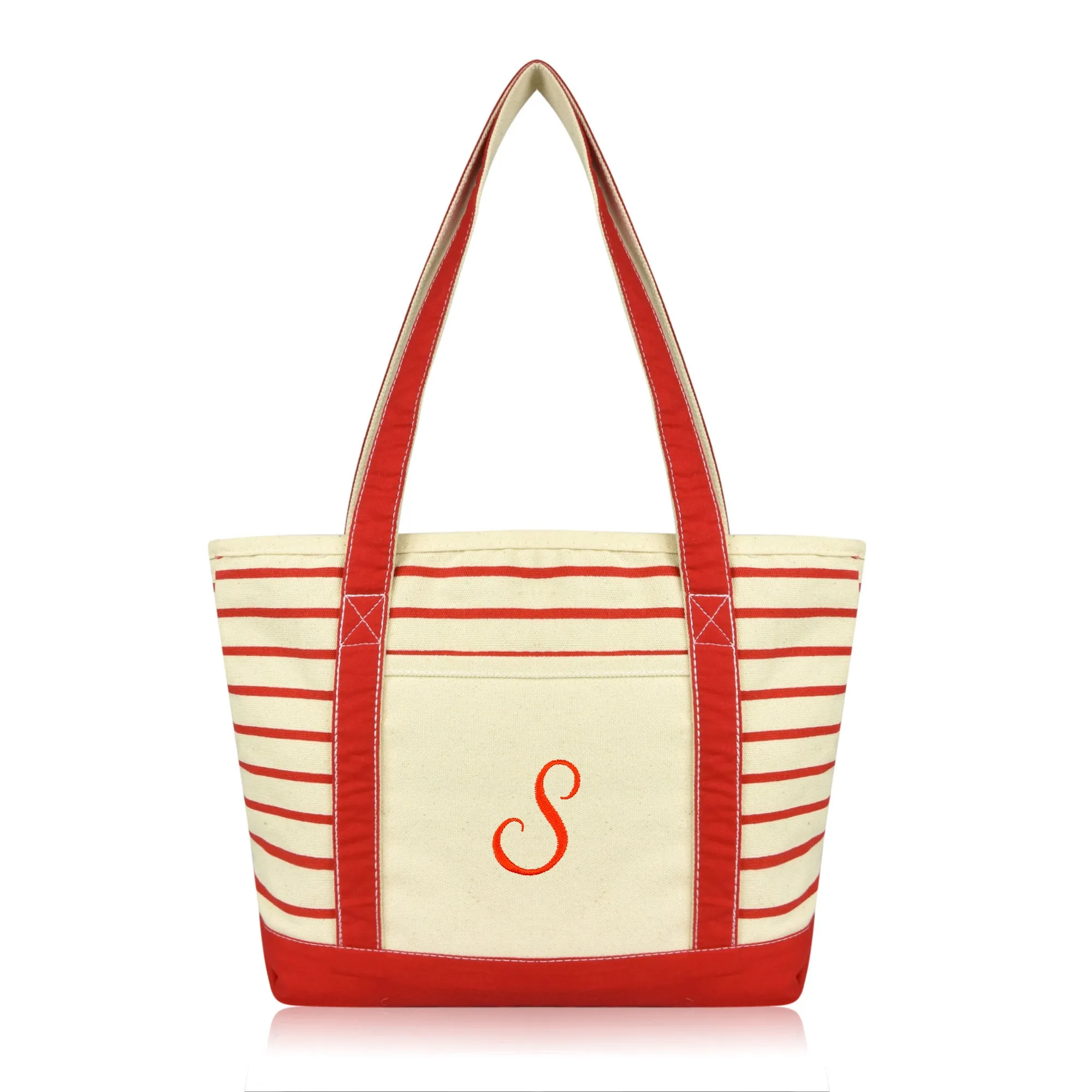 Dalix Striped S-Initial Tote Bag Womens Ballent Letter S