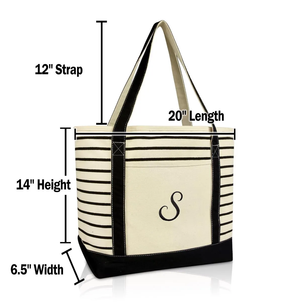 Dalix Striped S-Initial Tote Bag Womens Ballent Letter S