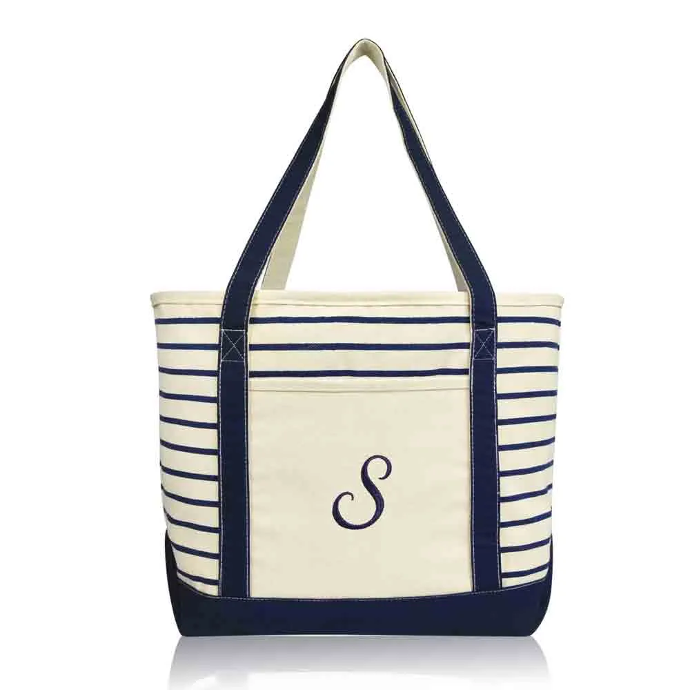 Dalix Striped S-Initial Tote Bag Womens Ballent Letter S