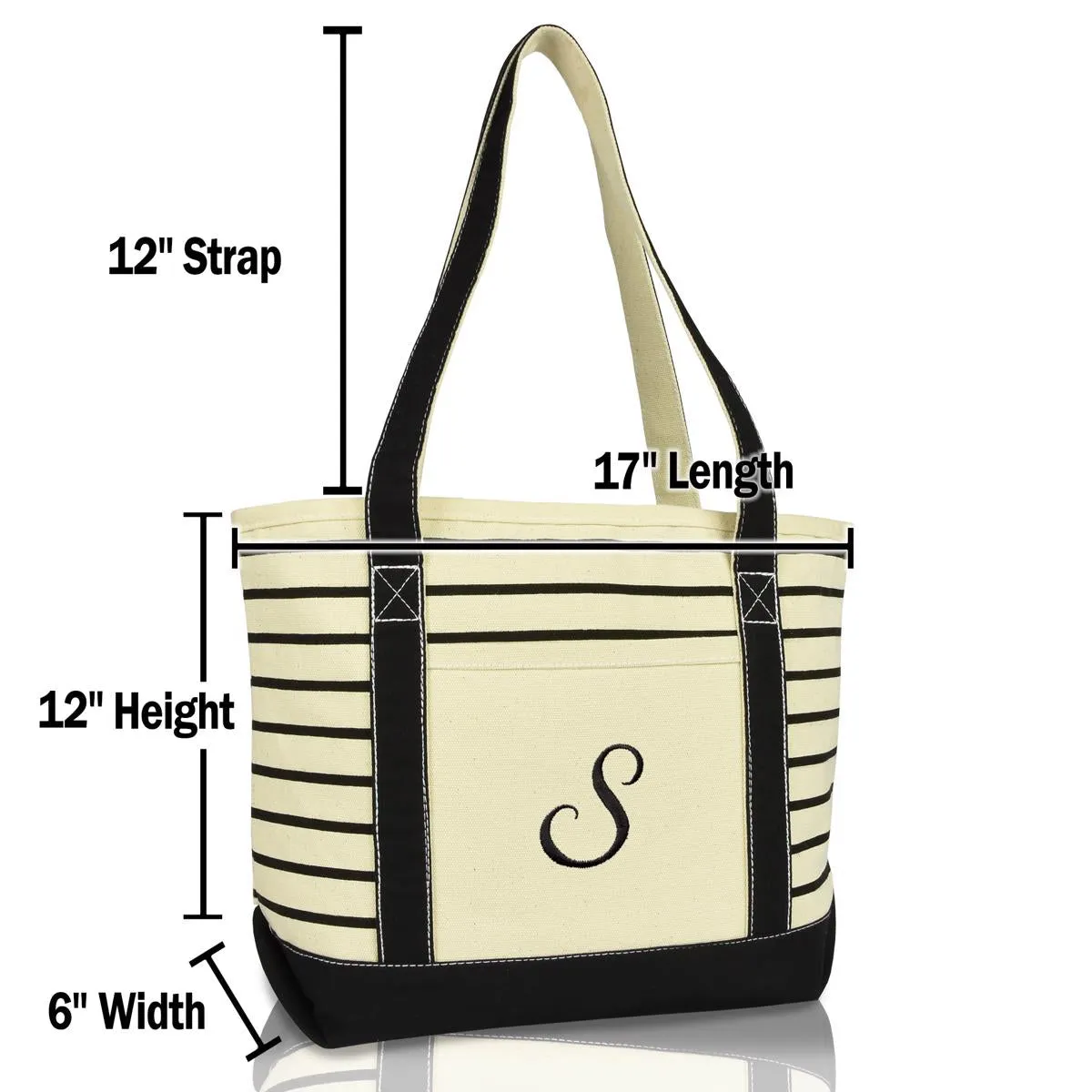 Dalix Striped S-Initial Tote Bag Womens Ballent Letter S