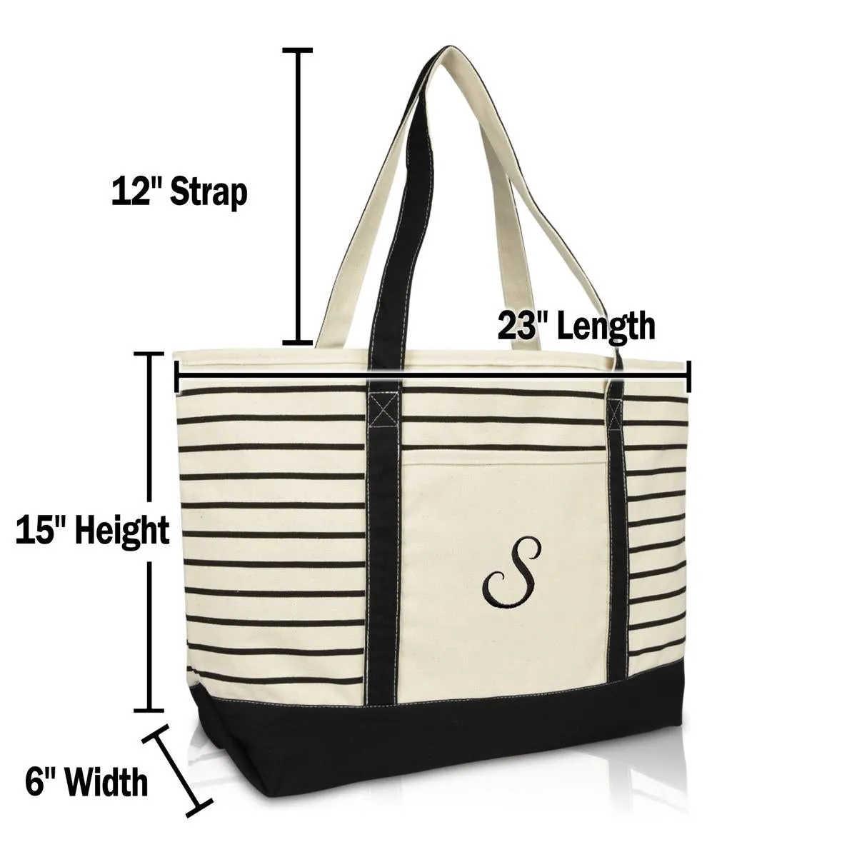 Dalix Striped S-Initial Tote Bag Womens Ballent Letter S