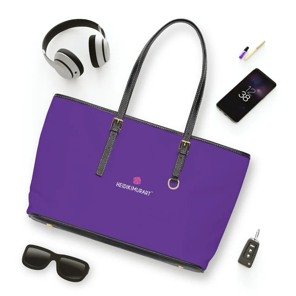 Dark Purple Zipped Tote Bag, Solid Color Modern Essential Designer PU Leather Shoulder Bag For Ladies