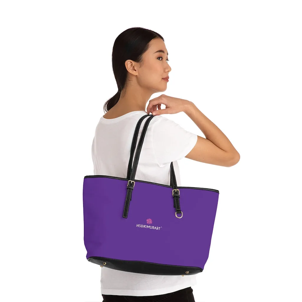 Dark Purple Zipped Tote Bag, Solid Color Modern Essential Designer PU Leather Shoulder Bag For Ladies