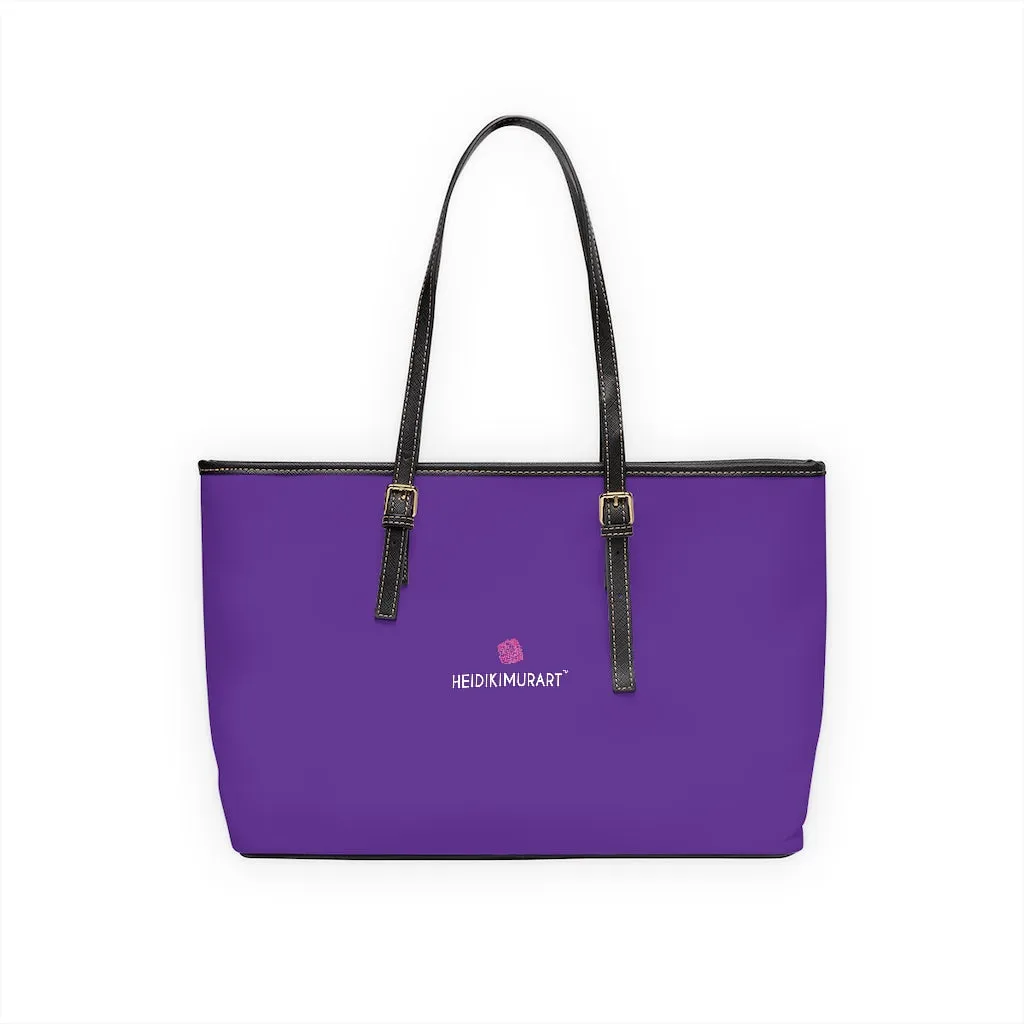 Dark Purple Zipped Tote Bag, Solid Color Modern Essential Designer PU Leather Shoulder Bag For Ladies