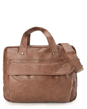 Distressed Leather Laptop Tote Bag - Camel