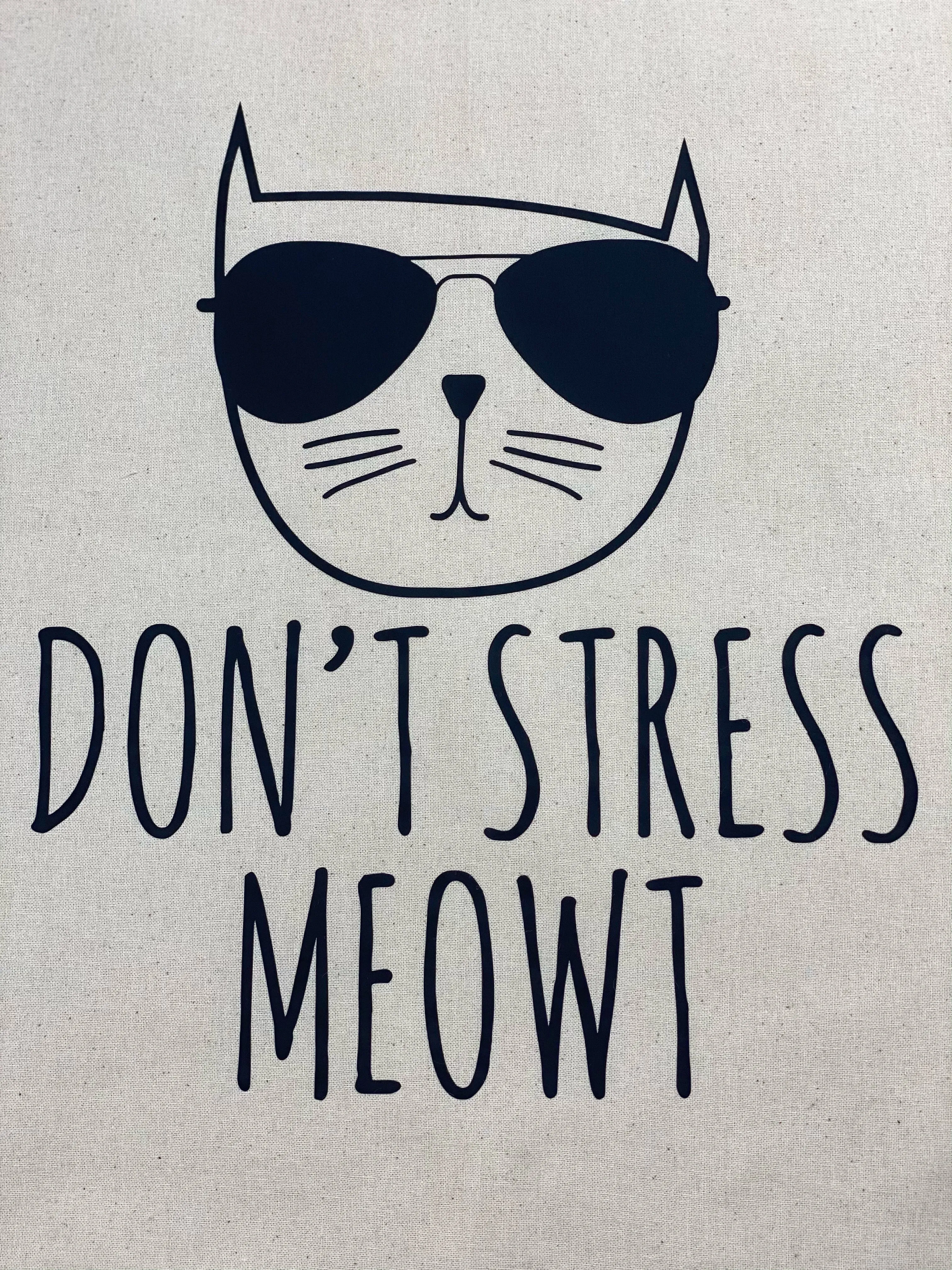 Don’t Stress Meowt Cool Cat Cotton Tote Bag, Lightweight Thin Natural Cotton Tote Bag, Reusable Tote Bag, Vinyl Cat Tote, Farmers Market Bag