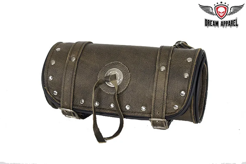 Dream Apparel Studded Brown Leather Motorcycle Tool Bag