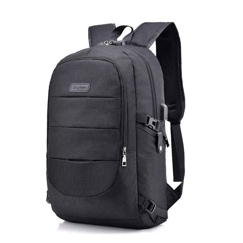 Dxyizu Oxford Men's Casual BackPack With Anti-Theft Lock And USB Charging Port-Black