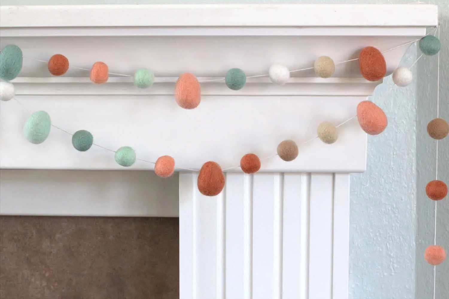 Easter Egg & Felt Ball Garland- Terra Cotta, Teal, Peach