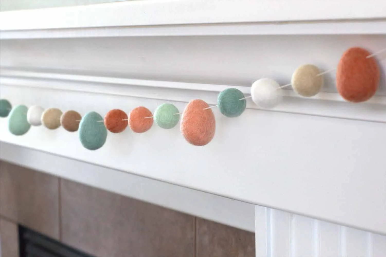 Easter Egg & Felt Ball Garland- Terra Cotta, Teal, Peach