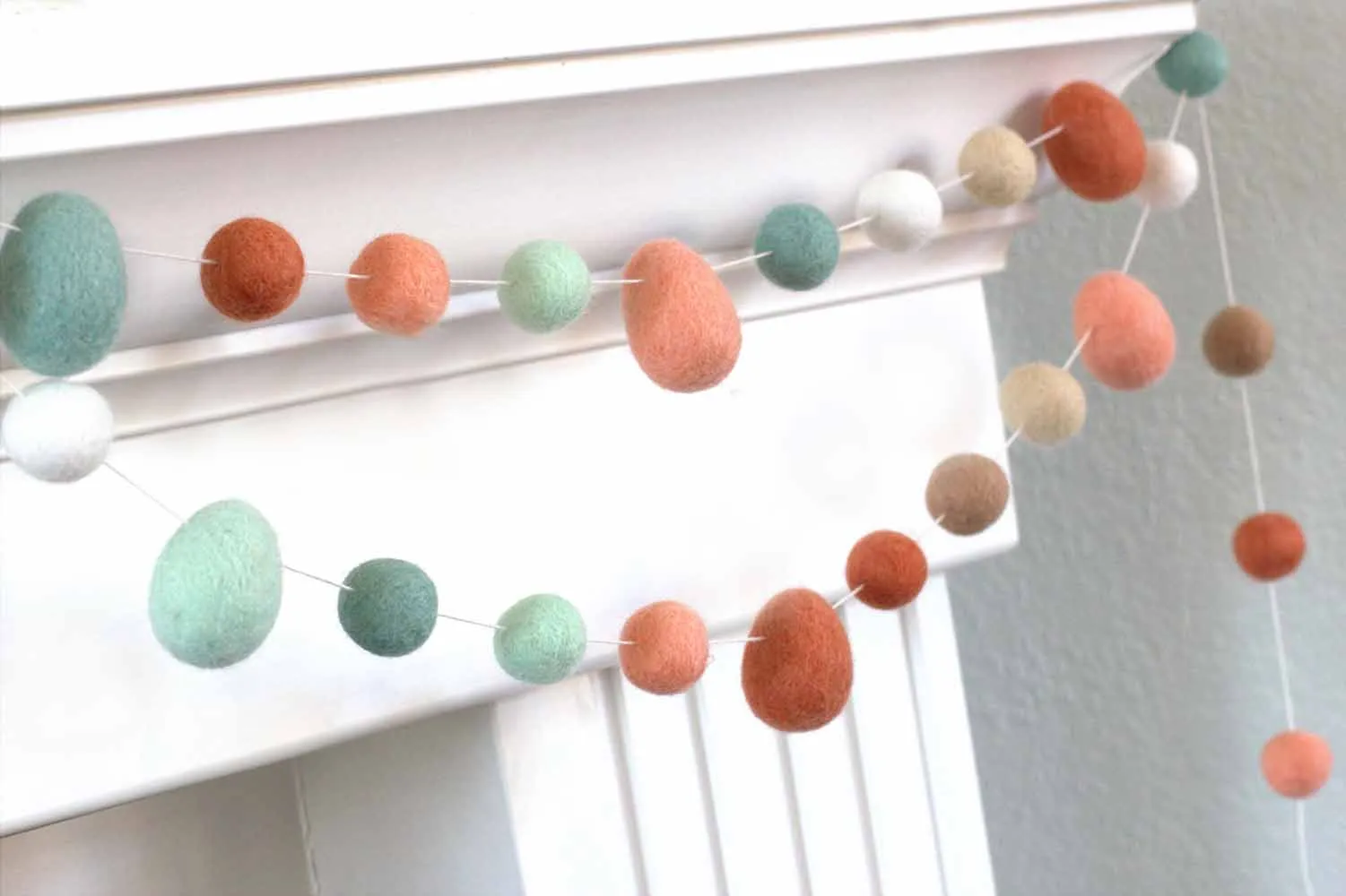 Easter Egg & Felt Ball Garland- Terra Cotta, Teal, Peach