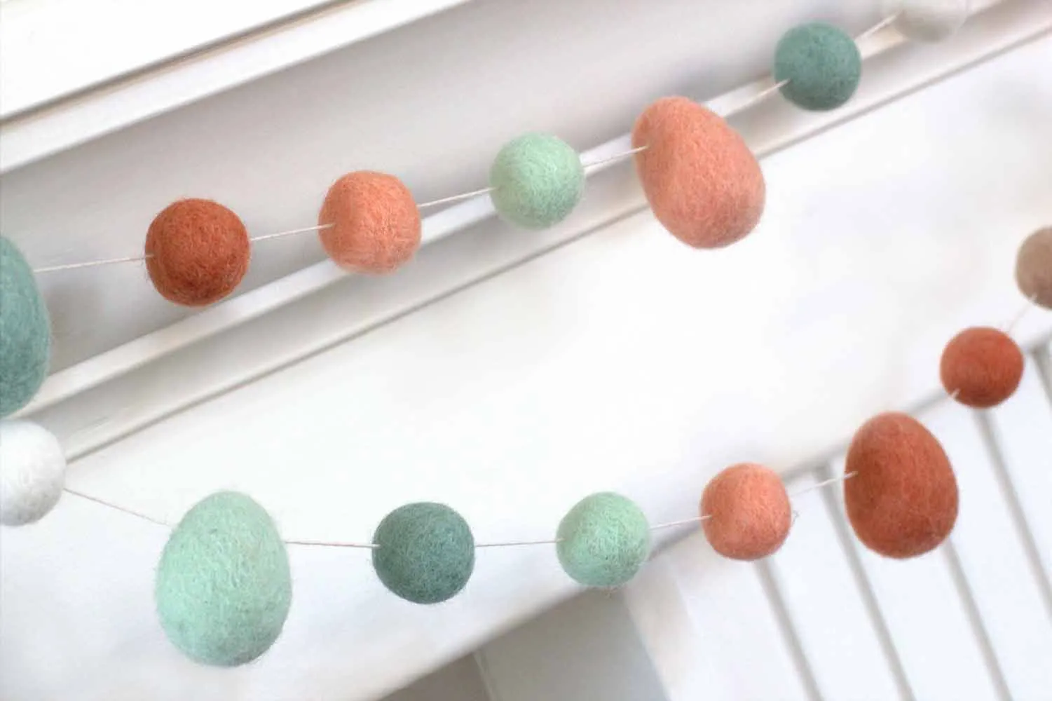 Easter Egg & Felt Ball Garland- Terra Cotta, Teal, Peach