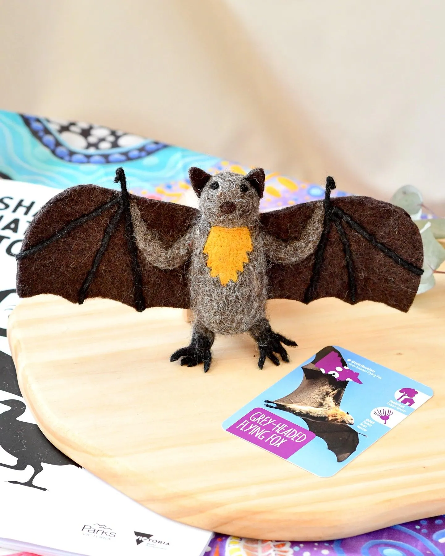 Felt Australian Toy - Grey-Headed Flying Fox - Parks Victoria Nature Mascots