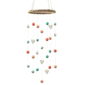 Felt Ball & Heart Nursery Mobile- Coral, Peach, Aqua- SMALL