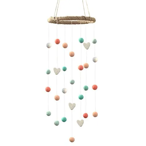 Felt Ball & Heart Nursery Mobile- Coral, Peach, Aqua- SMALL