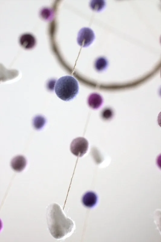 Felt Ball & Heart Nursery Mobile- Shades of Purple- SMALL