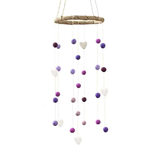 Felt Ball & Heart Nursery Mobile- Shades of Purple- SMALL