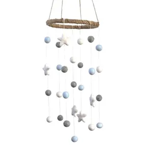 Felt Ball & Star Nursery Mobile- Ice Blue, Gray- SMALL