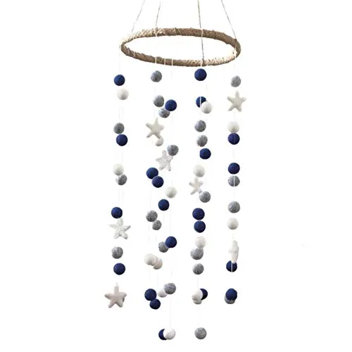 Felt Ball & Star Nursery Mobile- Navy, Gray, White- LARGE