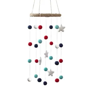 Felt Ball & Star Nursery Mobile- Navy, Red, Turquoise- SMALL