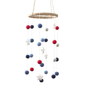 Felt Ball & Star Nursery Mobile- Red, White, Blue- SMALL