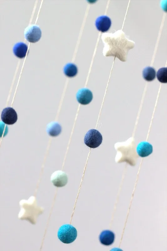 Felt Ball & Star Nursery Mobile- Shades of Blue- SMALL