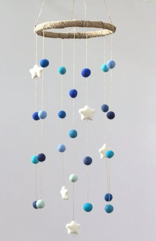 Felt Ball & Star Nursery Mobile- Shades of Blue- SMALL